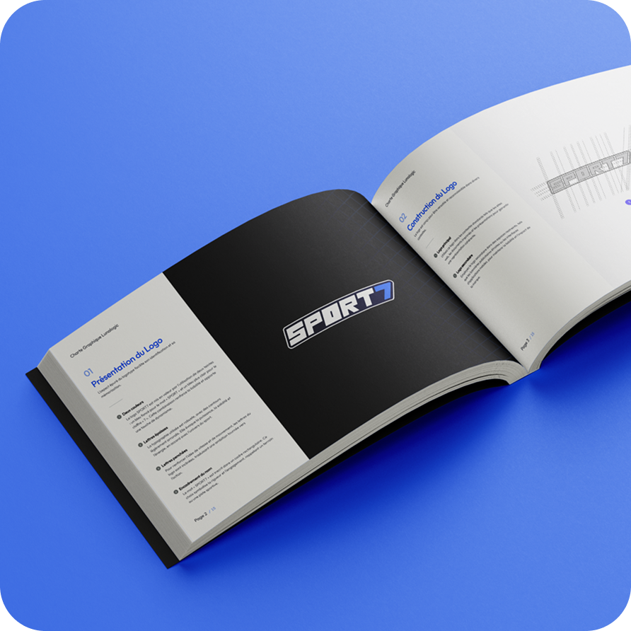Guide d’identité visuelle de Sport7 pour une communication cohérente.